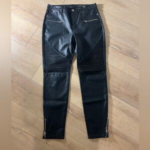 Blank NYC Black Leather Pants with Button Detail